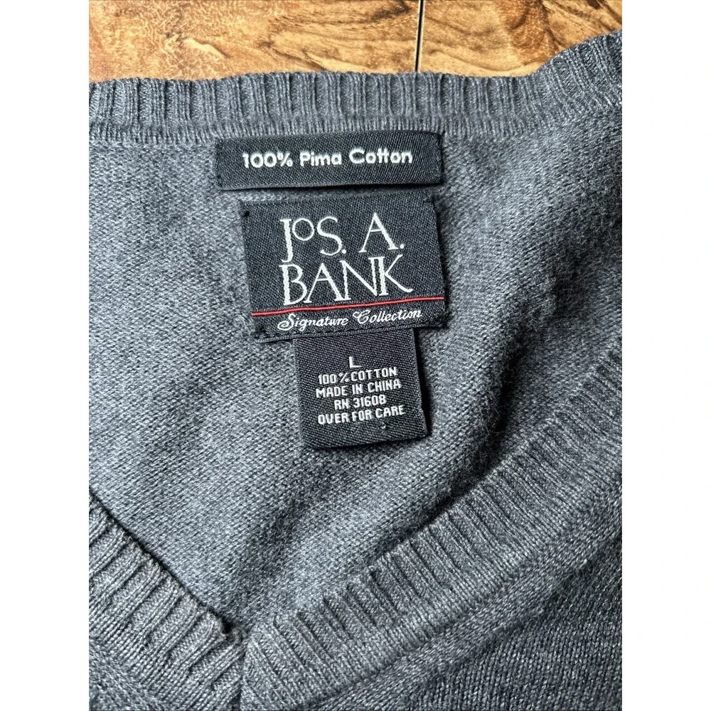 Jos A Bank Signature Collection‎ Mens Large Gray V-Neck Sweater 100% Pima Cotton